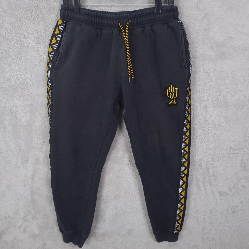 Mitchell & Ness Joggers Mens L Black Yellow Gold Century Sweatpants Side Stripe